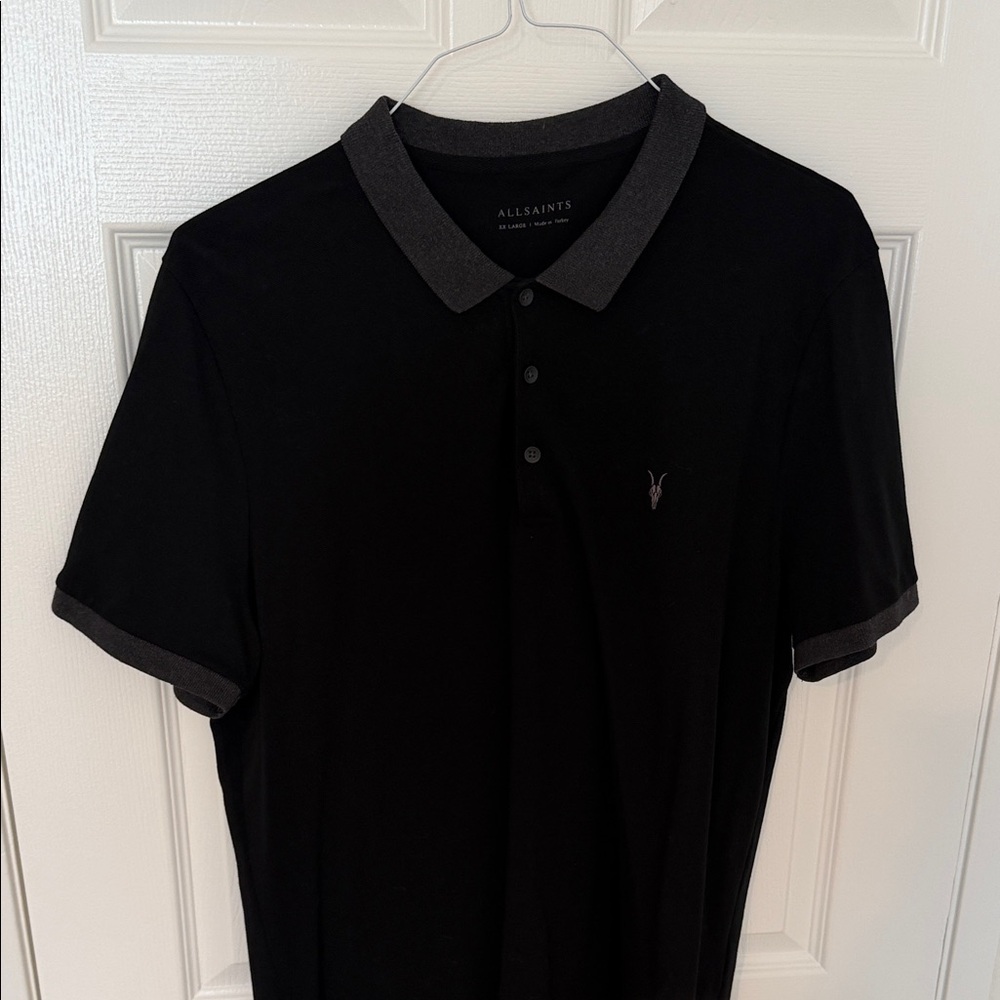 All Saints Men's Polo Shirt in Black and Gray